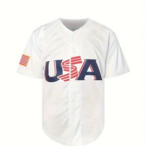 Mens White USA  Baseball Jersey - Med
